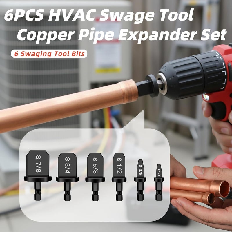Aoebwpwi 12PCS Swage Tool HVAC Repairing Set with Bit Holders, Air Conditioner Copper Tube Expander Swaging Tool Drill Bit Copper Pipe Swage, 1/4'', 3/8'',1/2'',5/8'',3/4'',7/8'' Bits Set (12PCS) - Image 5